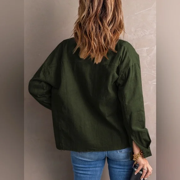 Raw Hem Button Front Corduroy Jacket